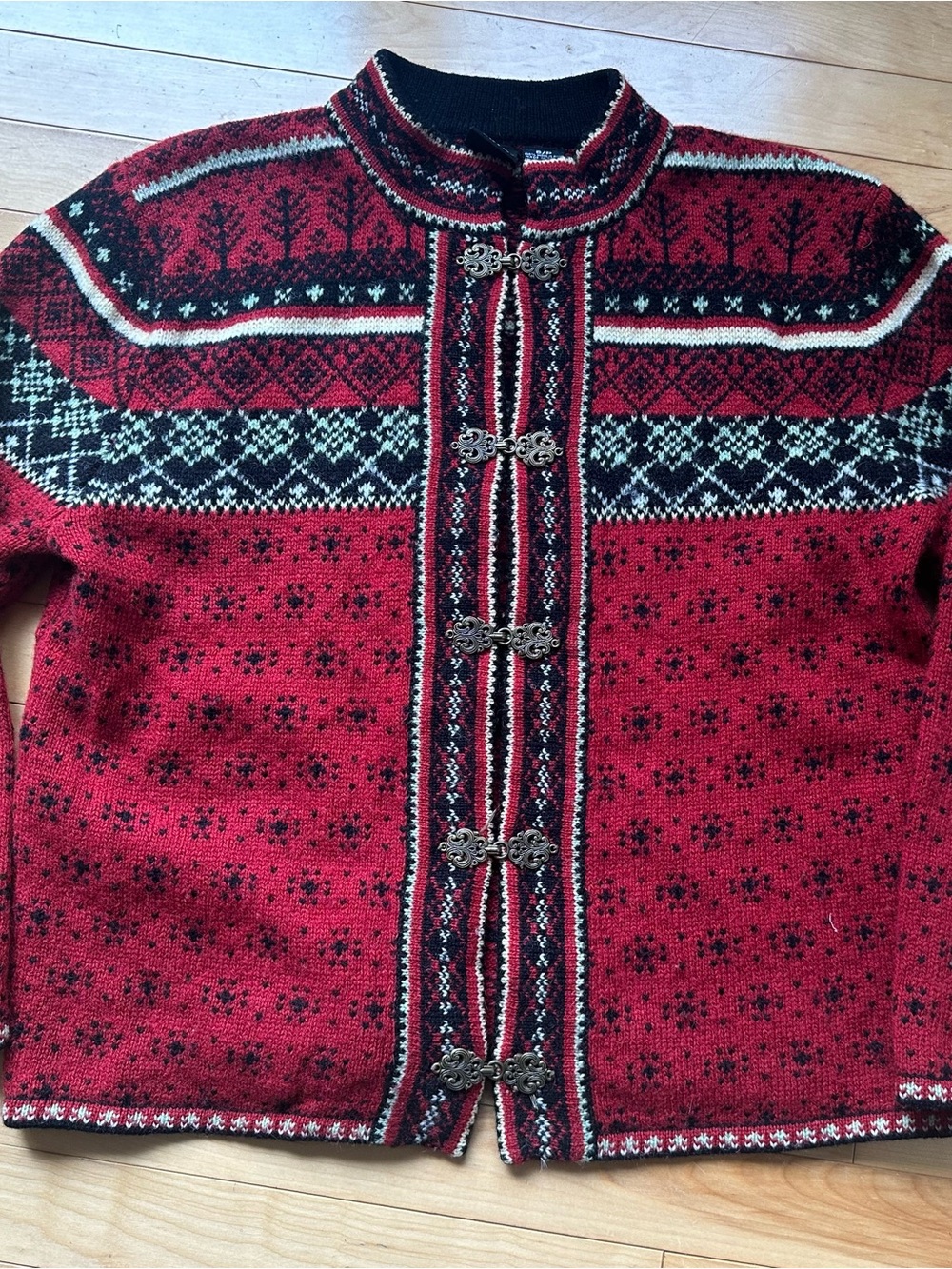 Women’s Red Nordic Knit Sweater Cardigan Smal